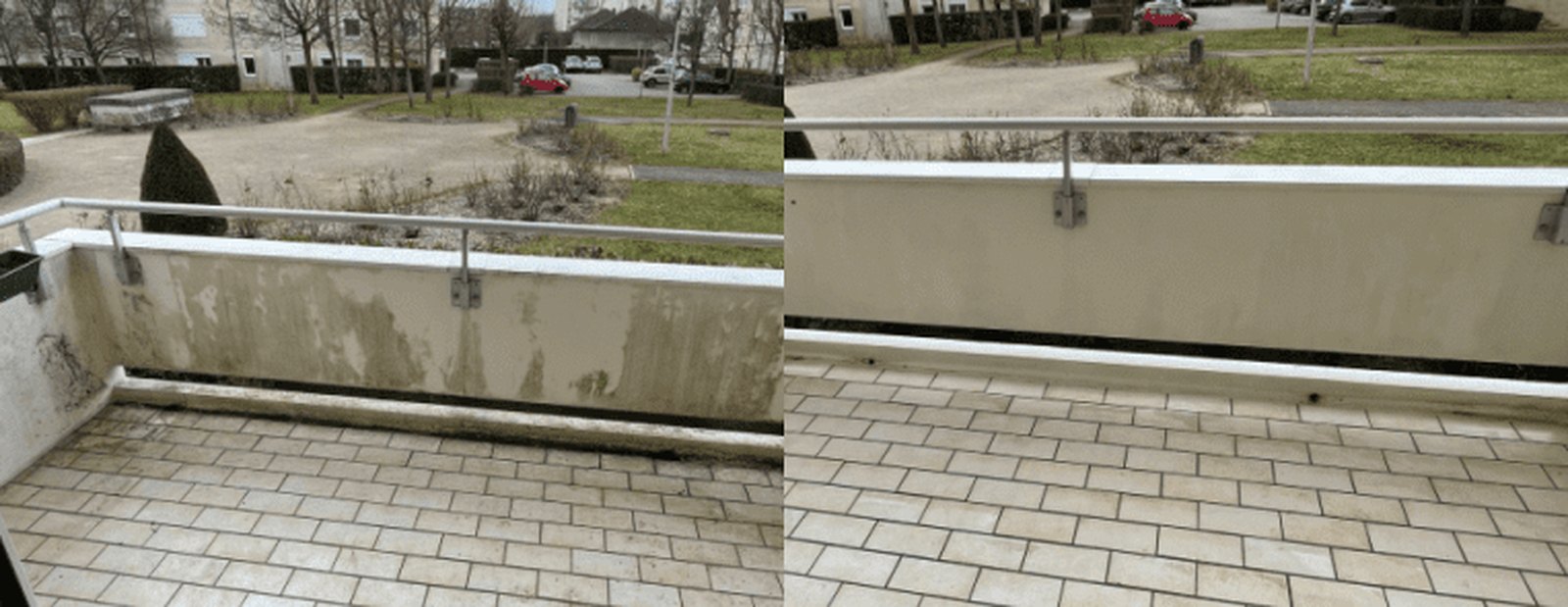 Balcon de résidence avant et après nettoyage